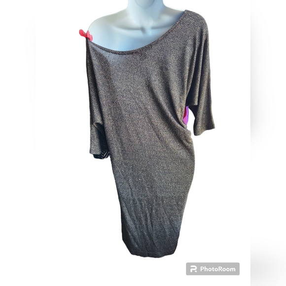 French Connection Black Gold  Drop Shoulder Dress Size 6 - Picture 3 of 3